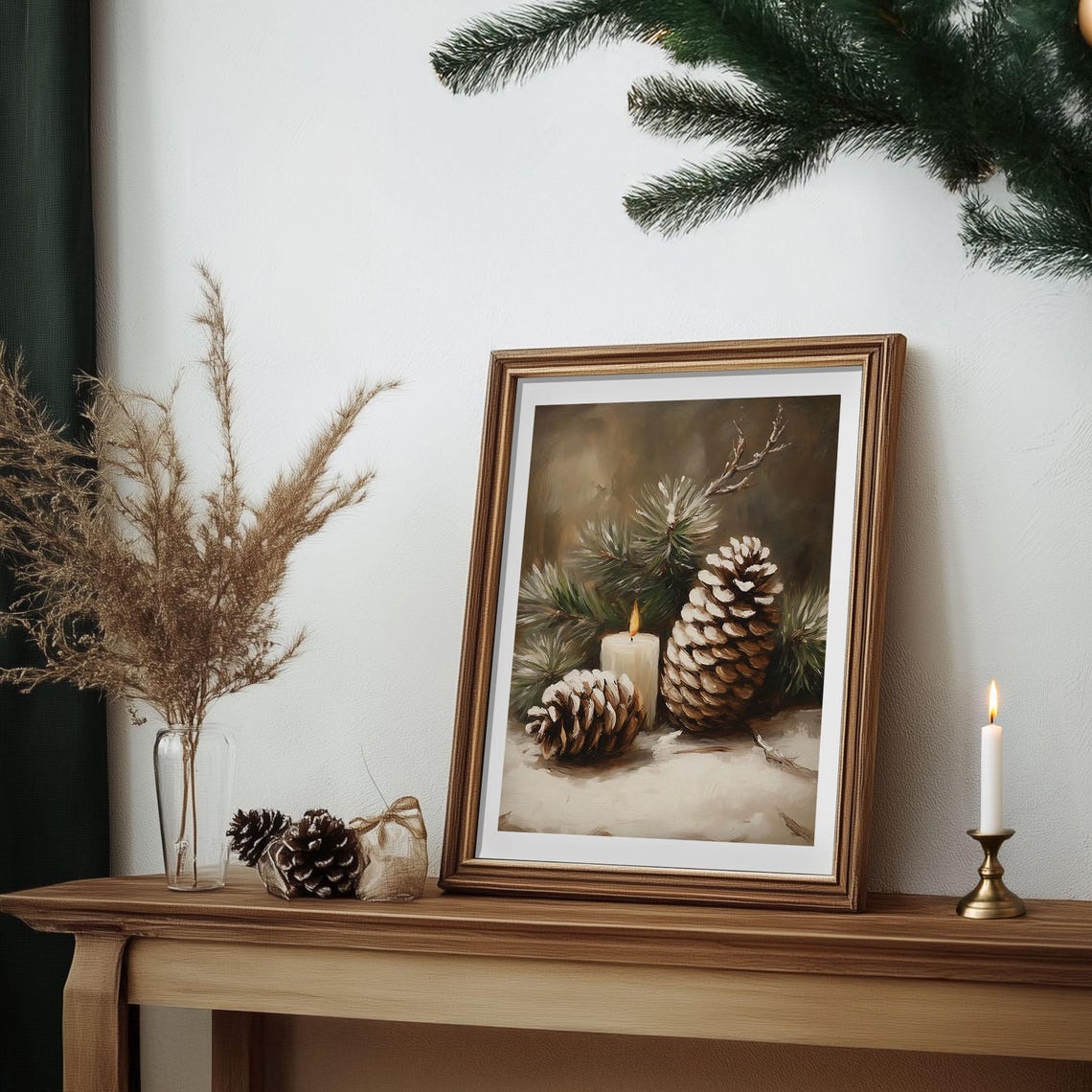 Pine Cones and Lit Candle Still Life Rustic Winter Decor Poster - Image 7