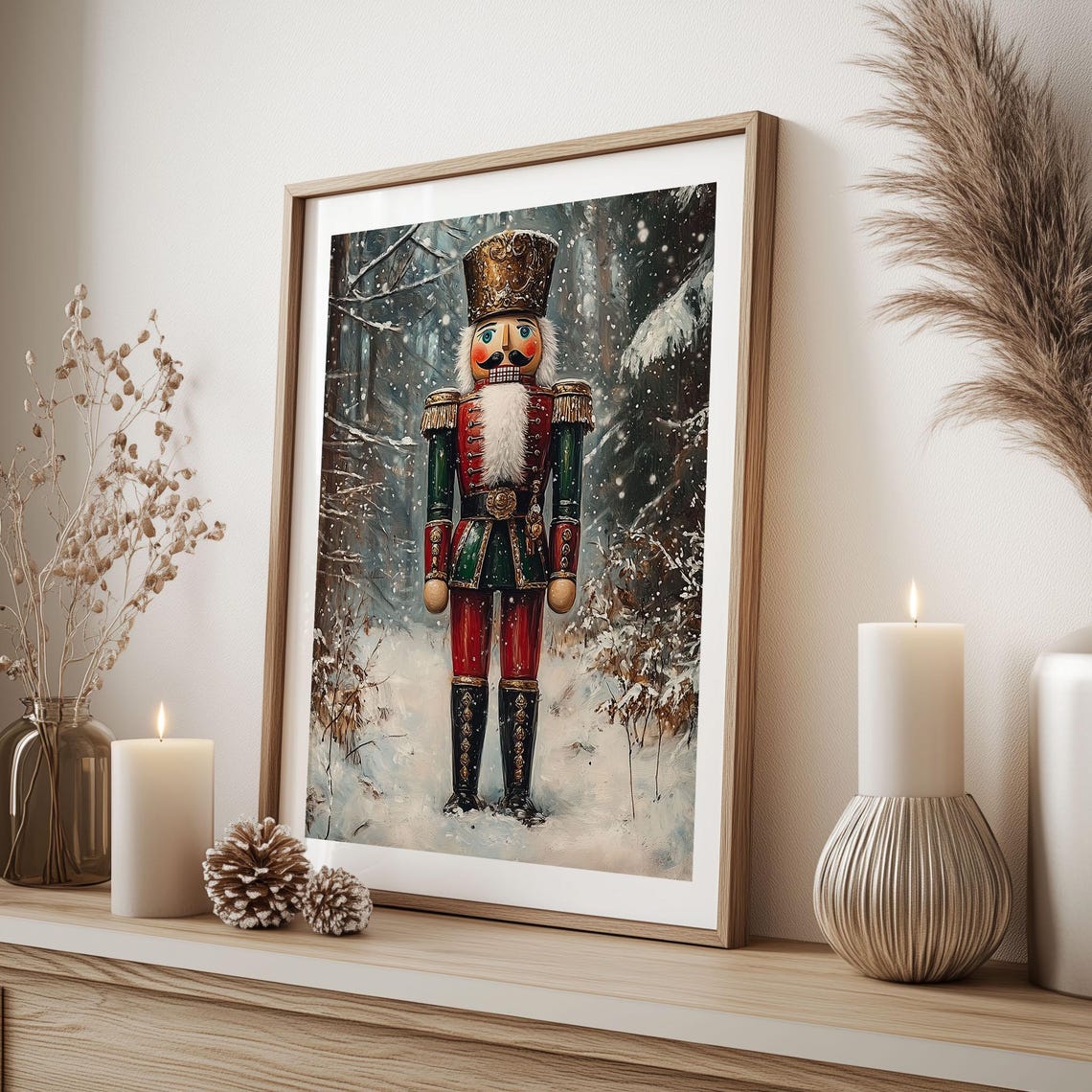 Tall Nutcracker Soldier Standing in Snowy Forest Christmas Poster - Image 6
