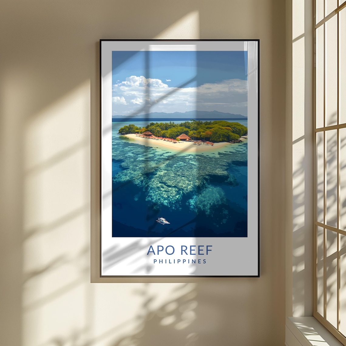 Apo Reef Philippines Tropical Island Aerial Vintage Travel Poster - Image 3