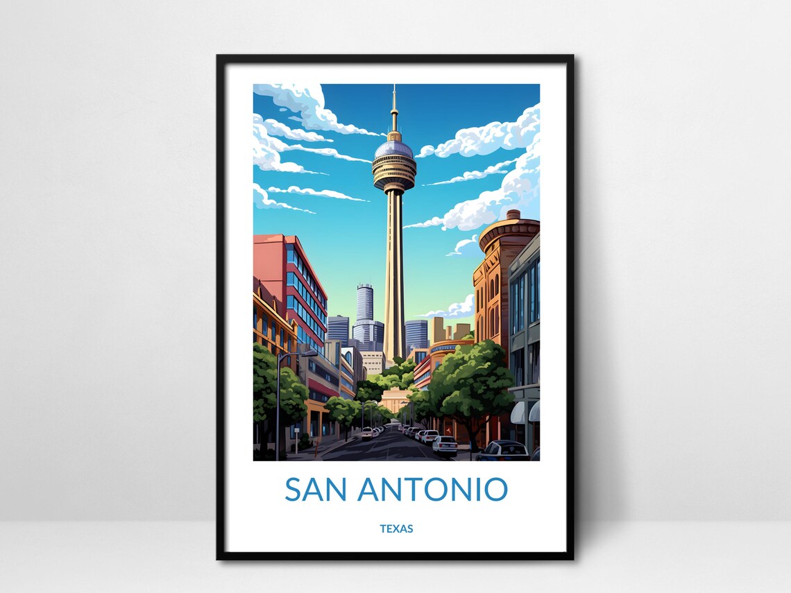 San Antonio Texas Tower Downtown Skyline Street Scene Poster