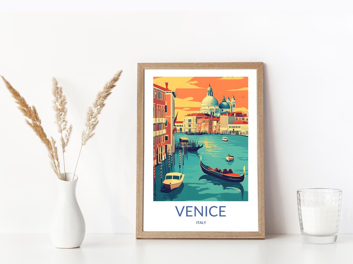 Venice Italy Grand Canal Gondola Ride Sunset Vintage Travel Poster - Image 3