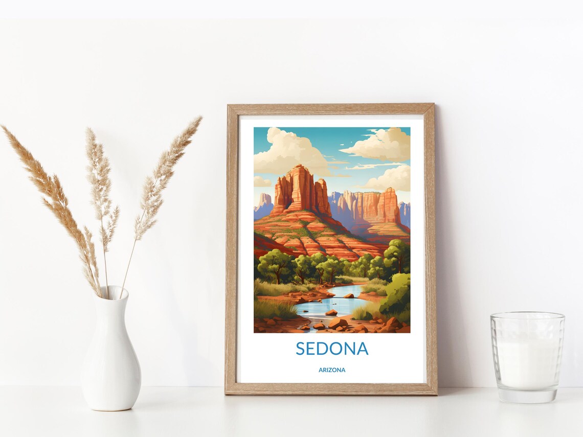Sedona Arizona Red Rock Buttes and Creek Vintage Travel Poster - Image 3