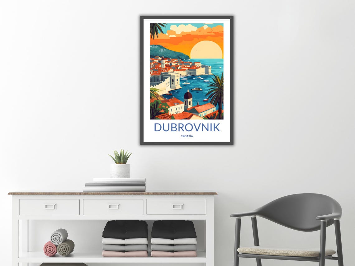 Dubrovnik Sunset City Walls Harbor Boats Croatia Evening Poster - Image 2