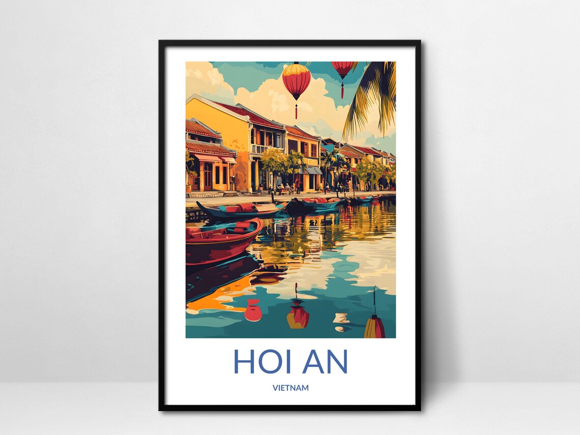 Hoi An Vietnam Lantern Boat Riverside Old Town Travel Poster