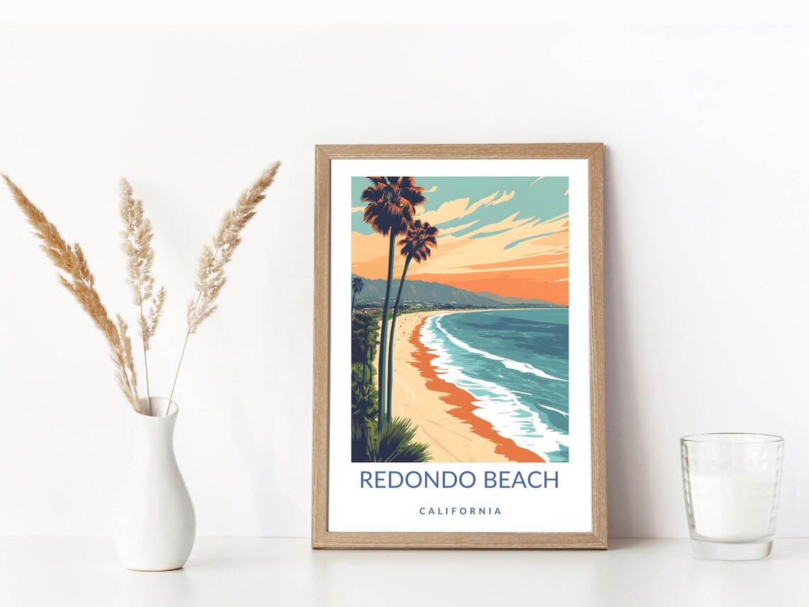 Redondo Beach California Coast Poster Palm Sunset Beach Vintage Travel - Image 3