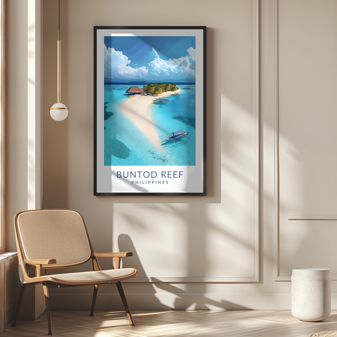 Buntod Reef Philippines Sandbar Island Hut Boats Travel Poster - Image 2