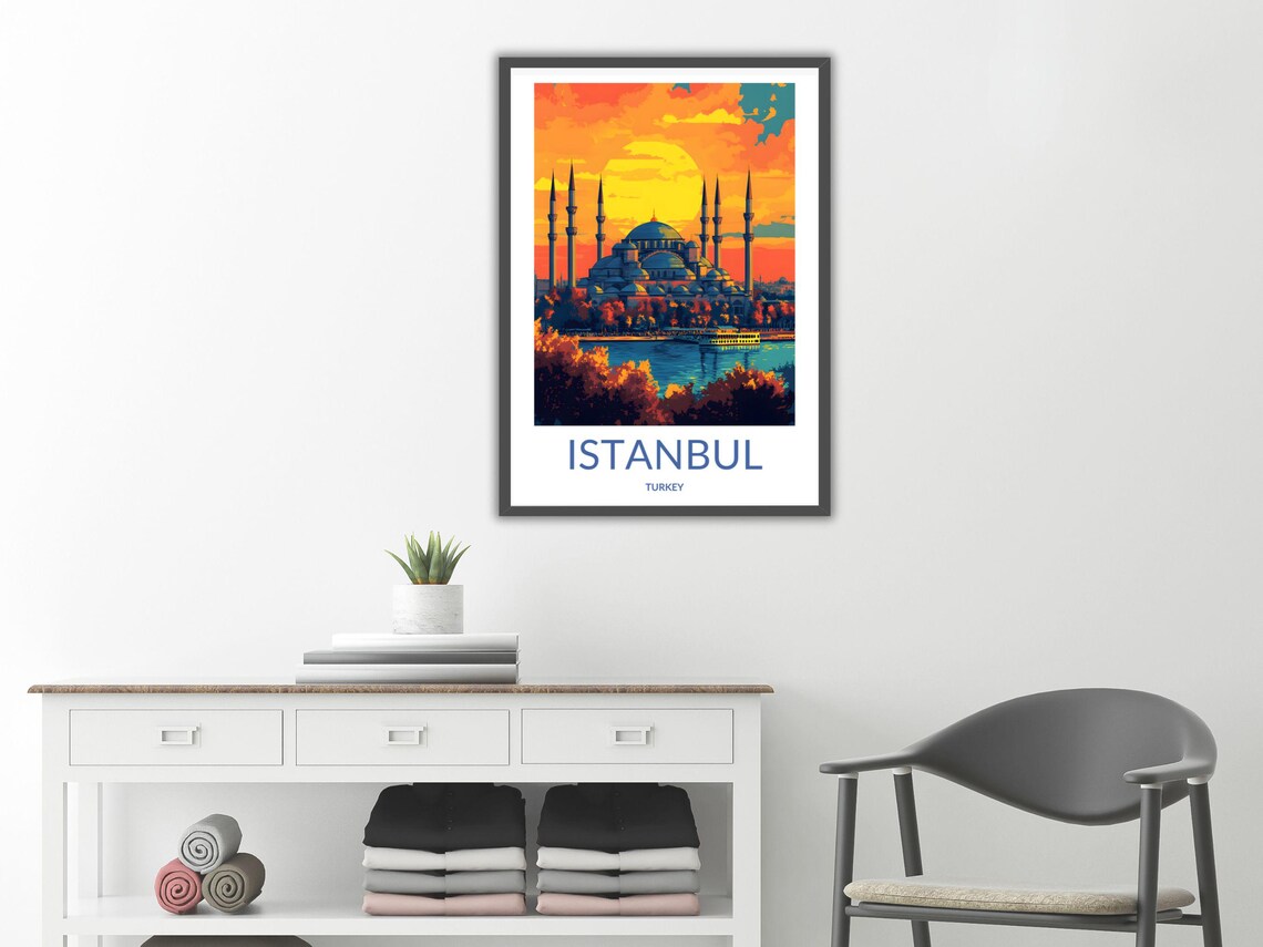 Istanbul Turkey Blue Mosque Six Minarets Sunset Waterfront Travel Poster - Image 2