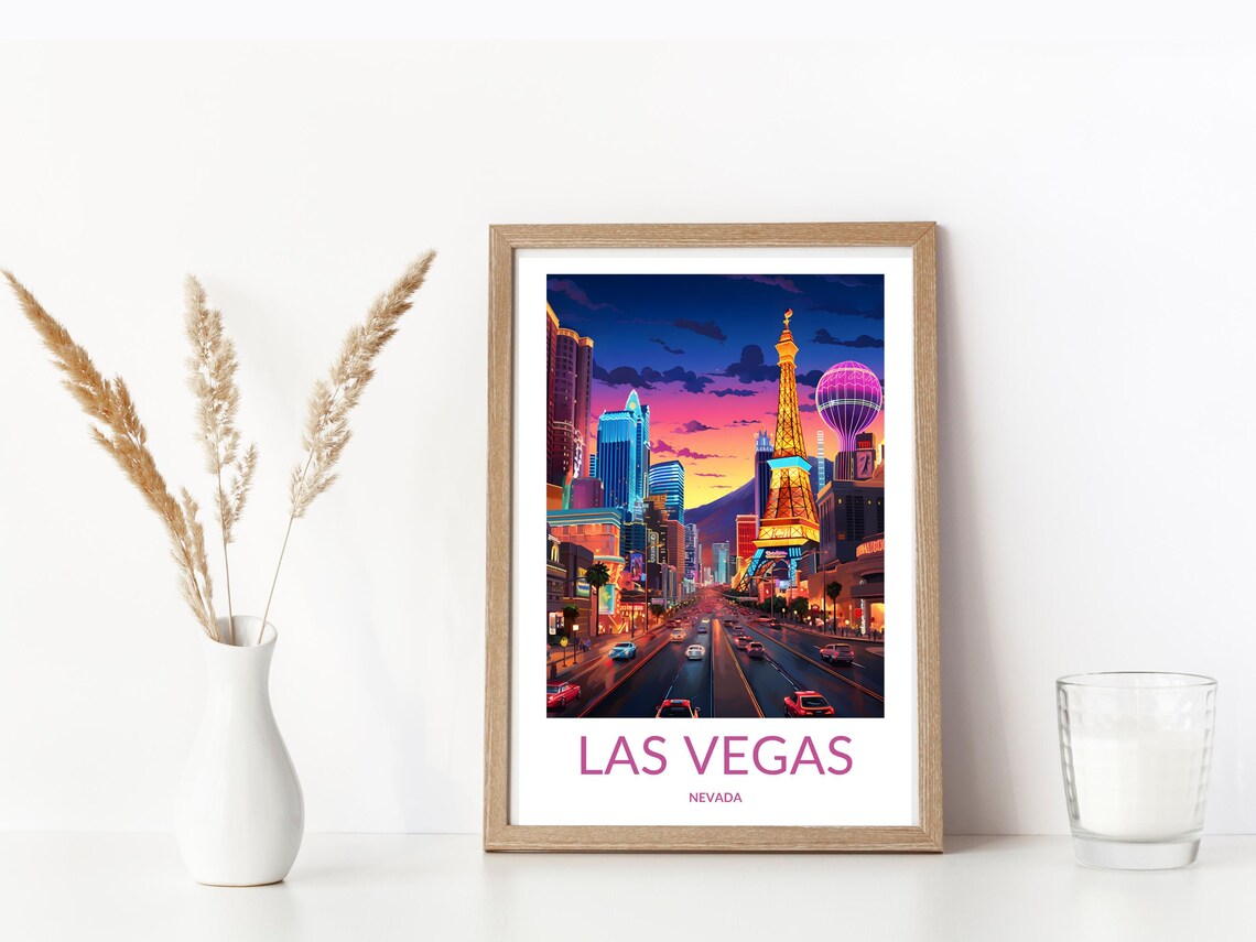 Las Vegas Cityscape Art Poster Vibrant Nevada Travel Poster Vegas Strip Wall Decor Las Vegas Nightscape Poster City Lights Poster - Image 3
