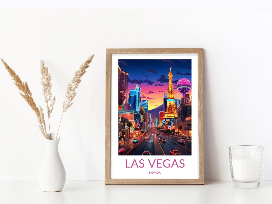 Las Vegas Strip Sunset Eiffel Tower Warm Glow Nevada Sky Poster - Image 3