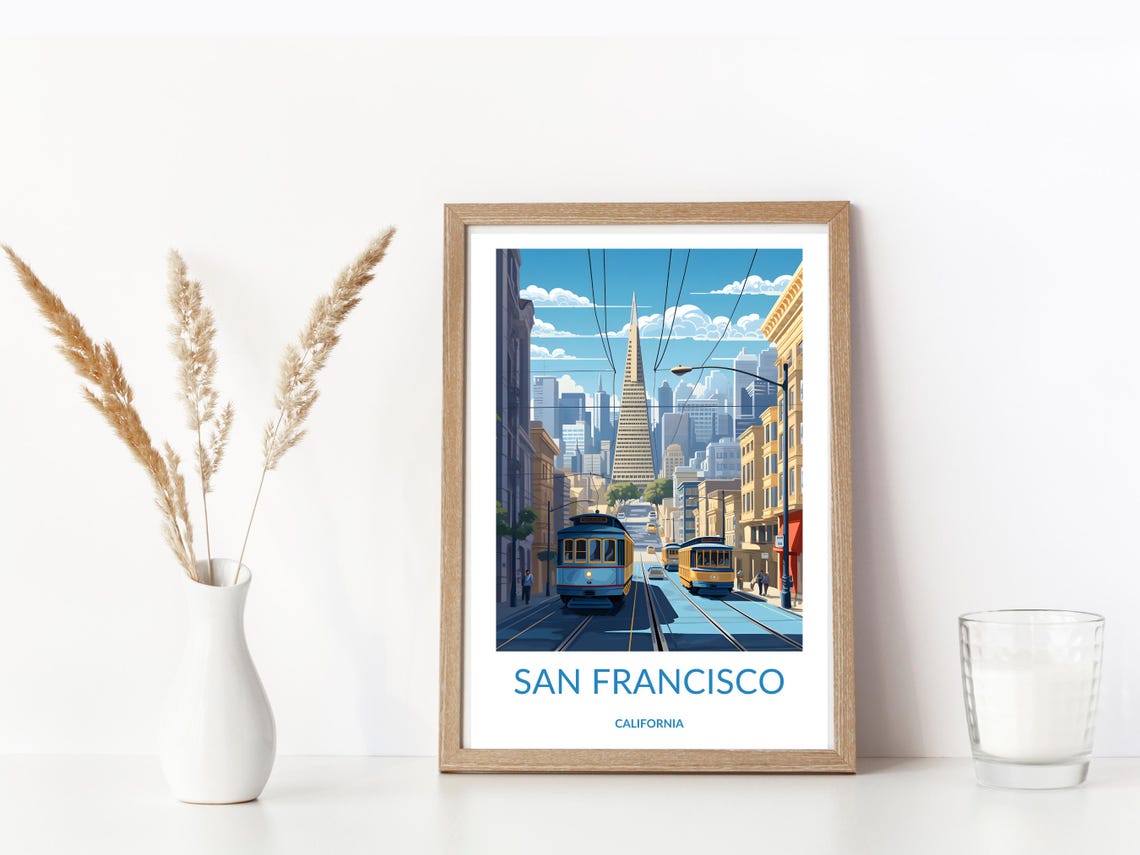 San Francisco California Cable Cars Tower Street Scene Poster - Image 3