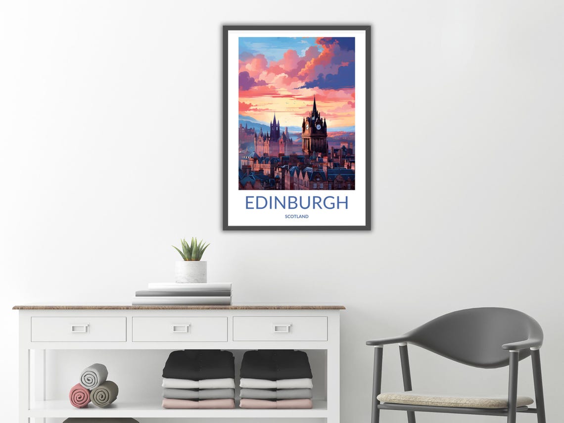 Edinburgh Colorful Skyline Pink Sunset Clouds Scotland Poster - Image 2