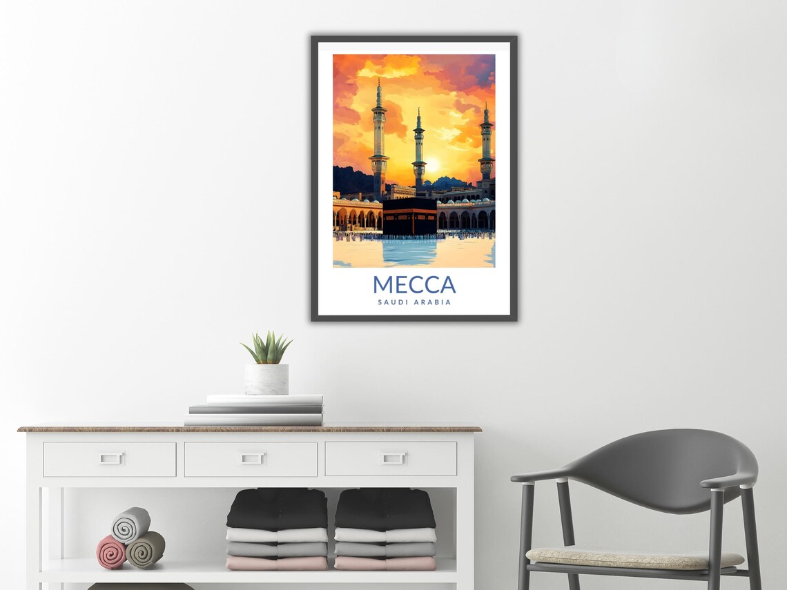 Mecca Saudi Arabia Kaaba Sunset Vintage Travel Poster Islamic Art - Image 2