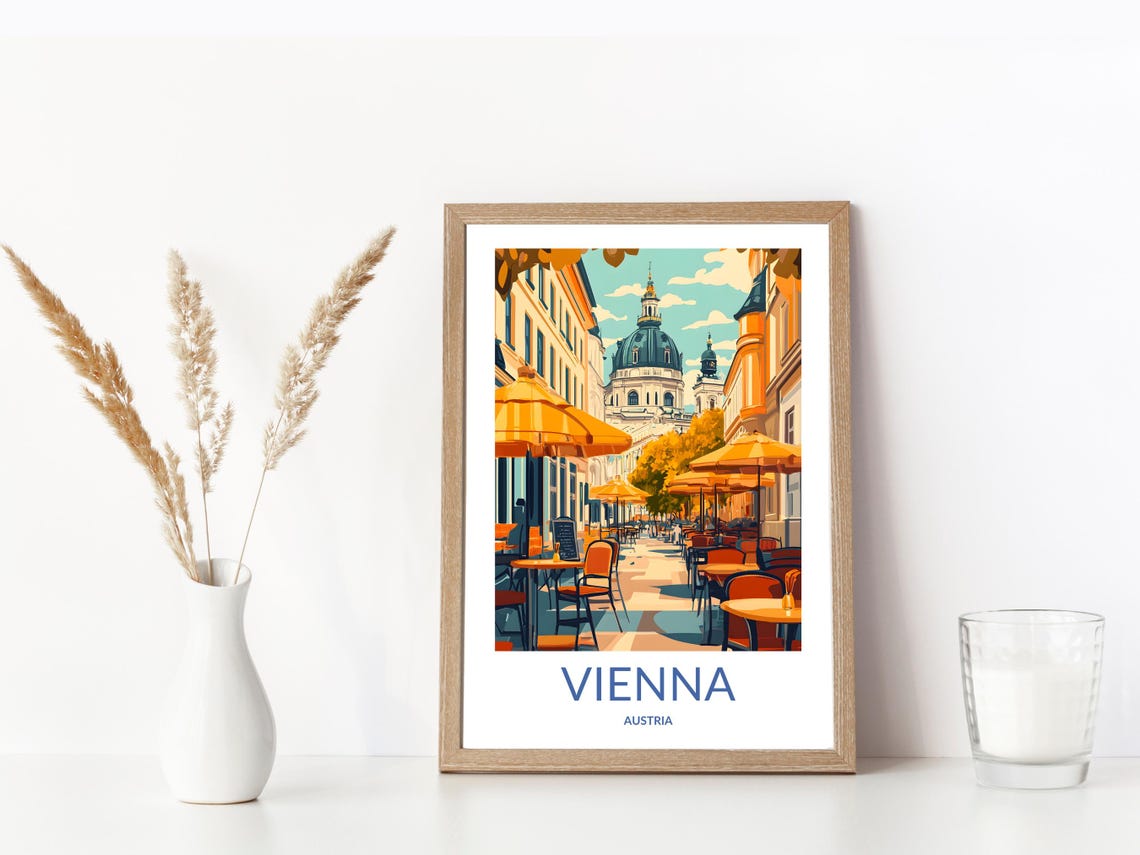 Vienna Street Art Austria City Print European Cafe Poster Vienna Outdoor Cafe Historic Vienna Streets Travel Wall Art - Image 3