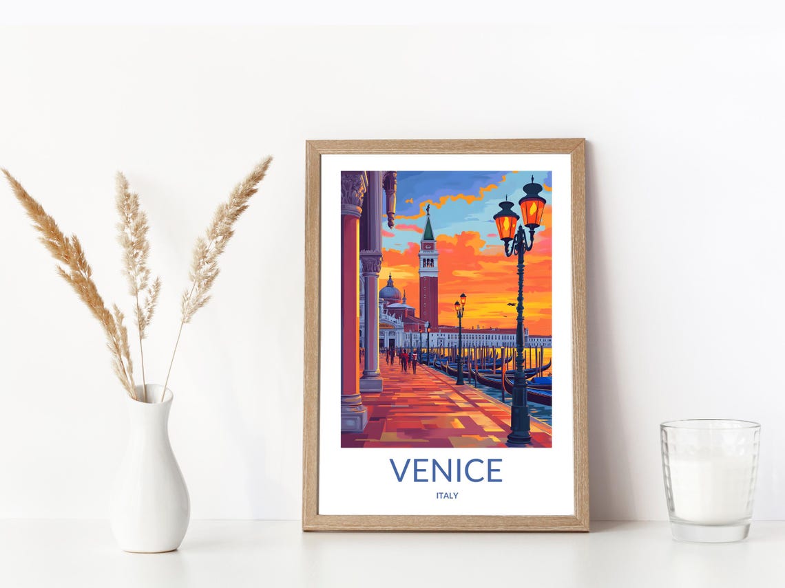 Venice Italy St Marks Campanile Sunset Gondola Waterfront Poster - Image 3