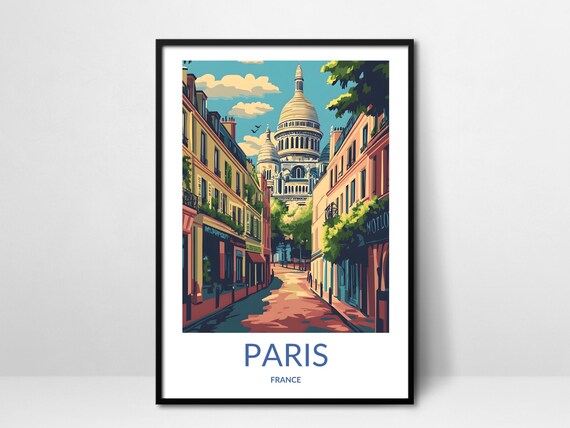 Paris France Montmartre Street Sacre Coeur Basilica Travel Poster