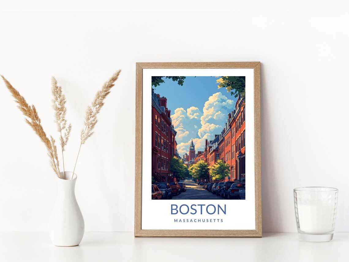 Boston Massachusetts Historic Street Poster Brick Brownstone City Artwork - Image 3