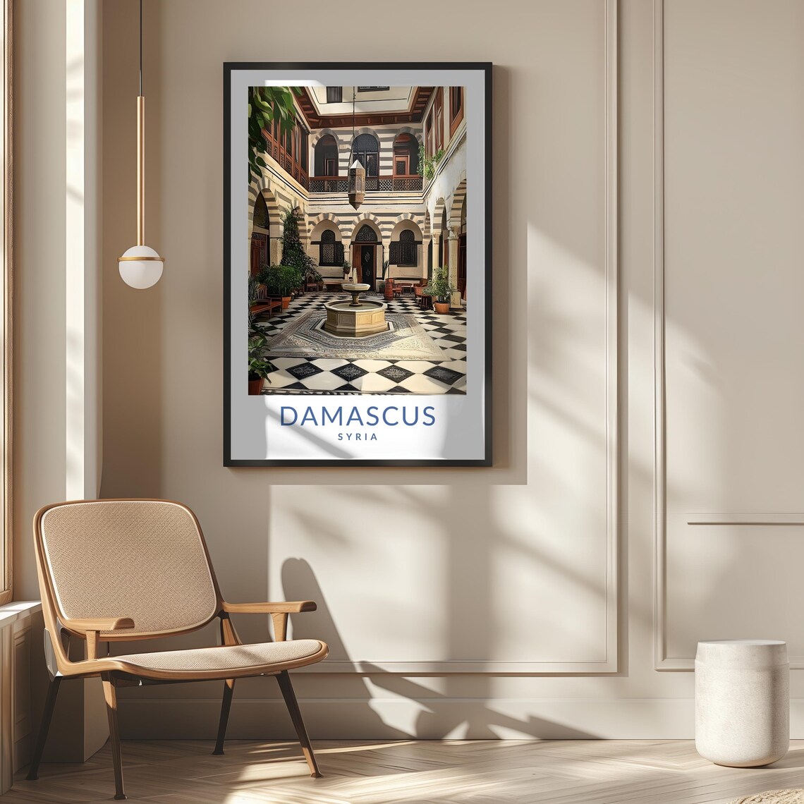 Damascus Syria Traditional Courtyard Fountain Art Travel Poster - Image 2