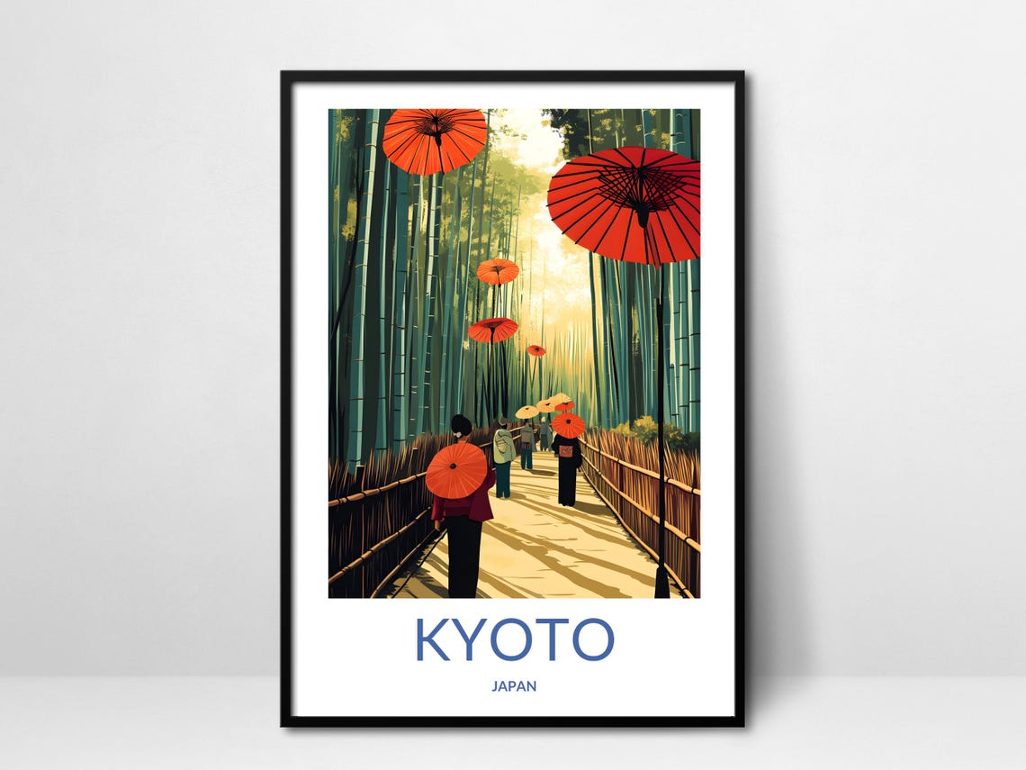 Kyoto Bamboo Forest Poster Japan Travel Wall Art Japanese Scenic Walk Kyoto Heritage Art Southeast Asia Decor Modern Travel Art