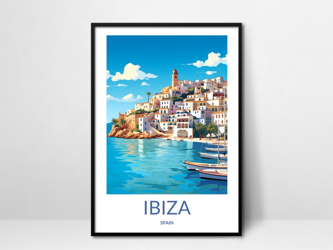 Ibiza Spain Old Town Harbor Whitewashed Village Beach Poster