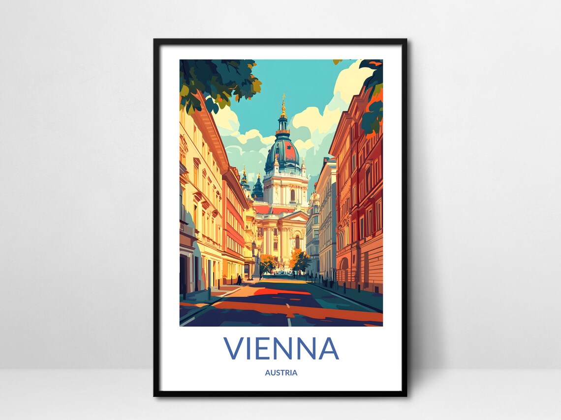 Vienna Austria Baroque Church Dome Classic Street Scene Poster