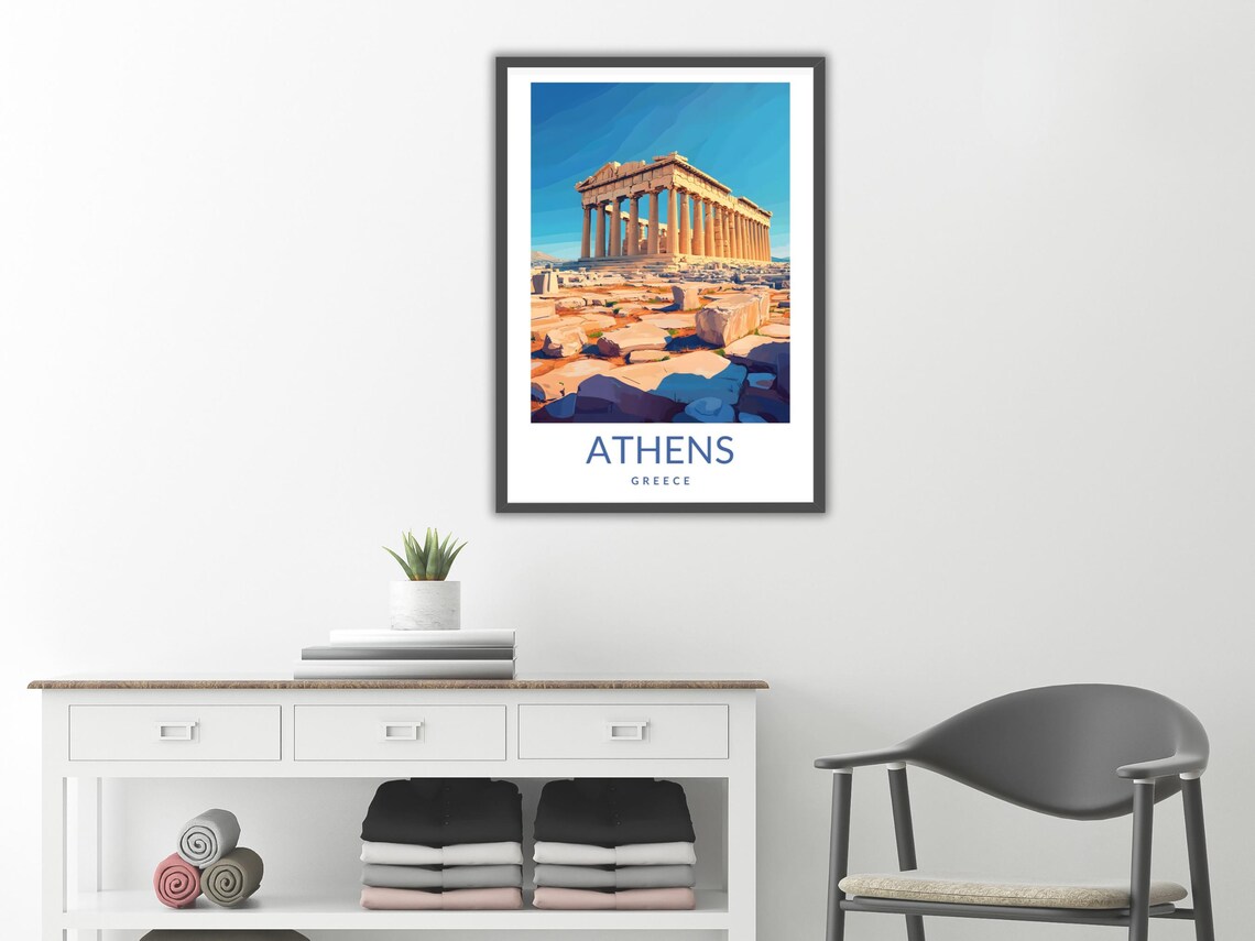 Athens Greece Parthenon Vintage Travel Poster Ancient Landmark Art - Image 2
