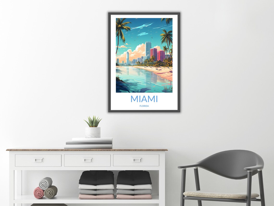 Miami Beach Skyline Palm Trees Florida Sunshine Travel Poster - Image 2