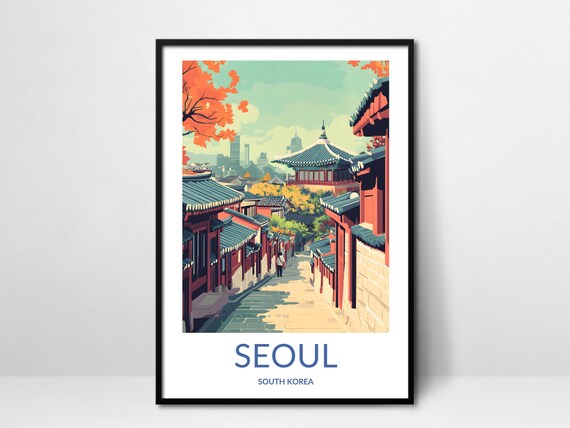 Seoul South Korea Bukchon Hanok Village Alley Autumn Travel Poster