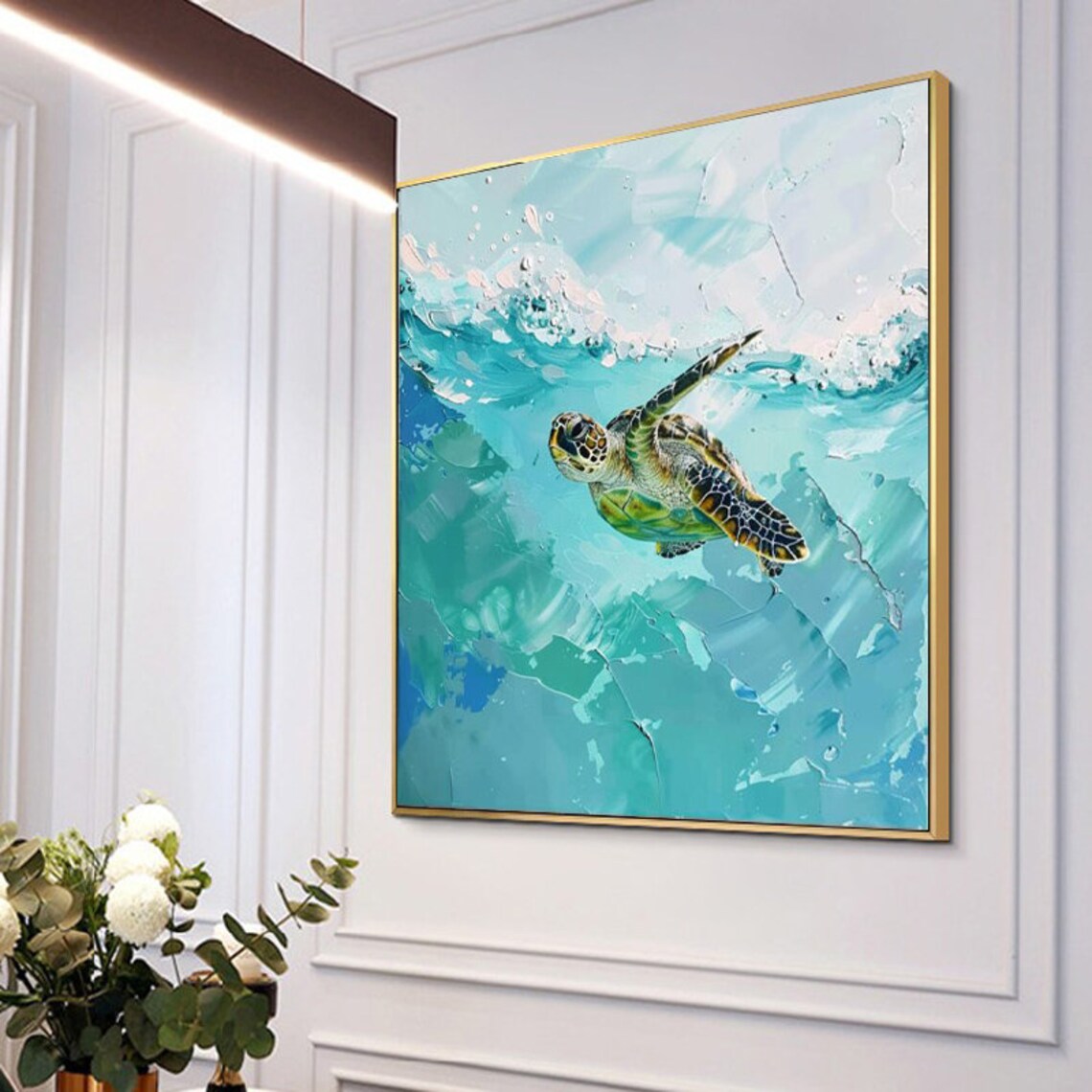 Sea Turtle Abstract Oil Painting, Bold Minimalist - Image 2