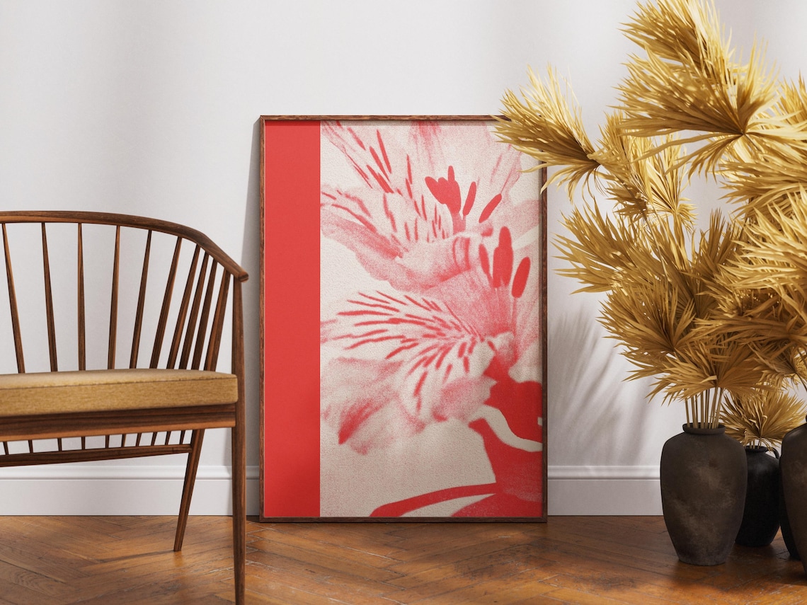 Red Floral Abstract, Minimalist Botanical Art Print - Image 2