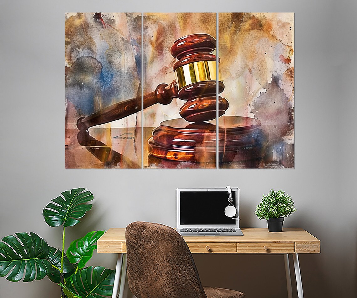 Judge Gavel Watercolor Painting Law Office Decor Justice Symbol Poster - Image 2