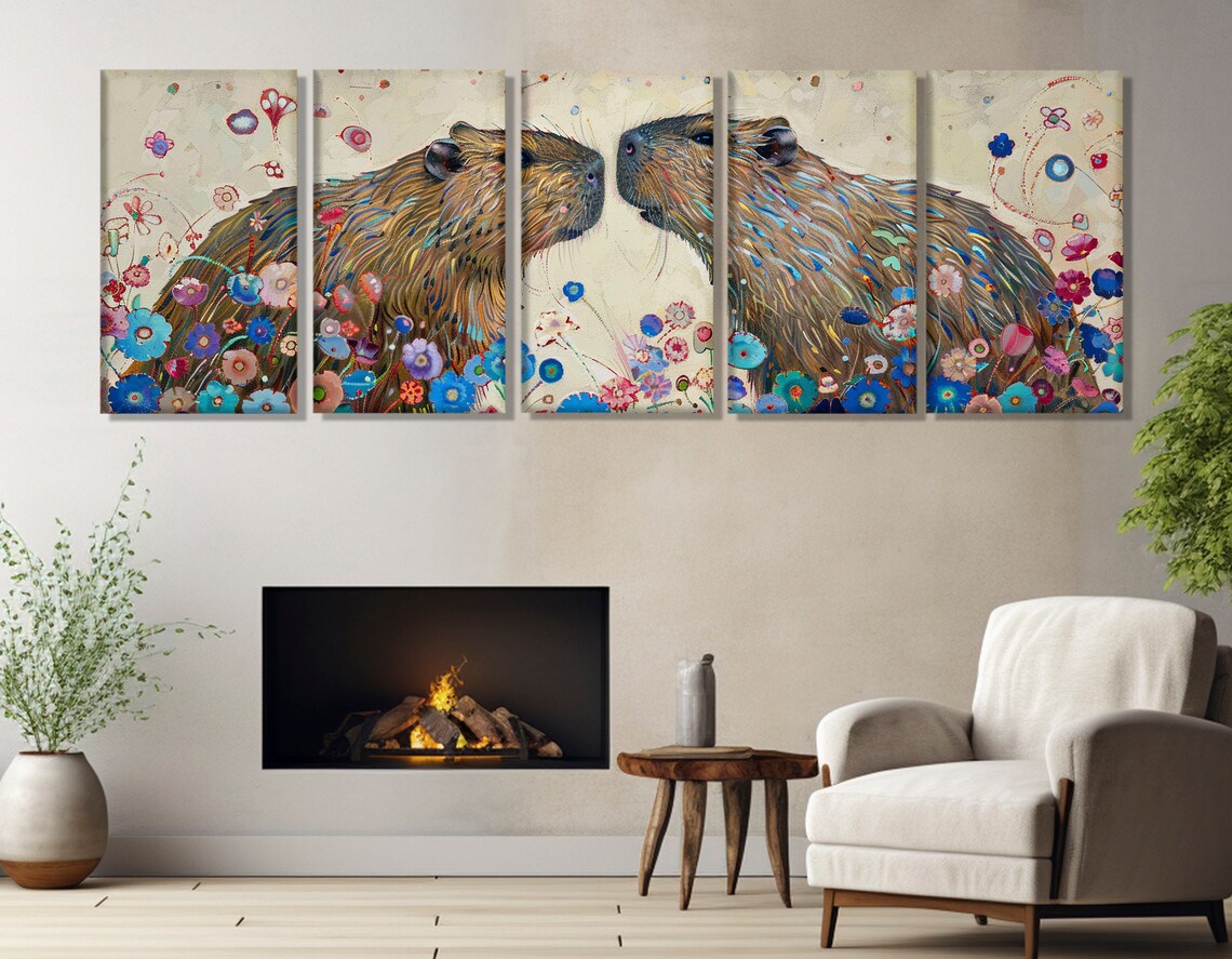 Capybaras Couple Painting, Romantic Wall Art Print - Image 3