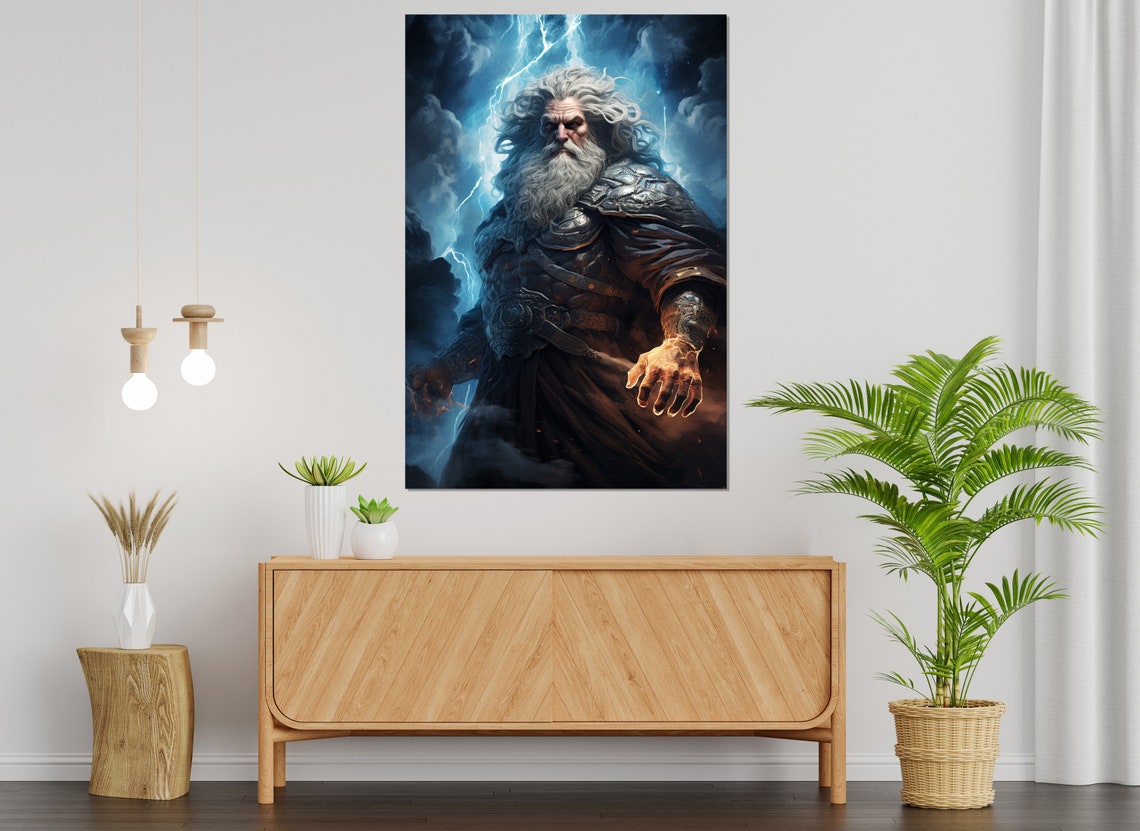 Zeus Lightning God Dark Armor Dramatic Storm Mythology Art Poster - Image 3