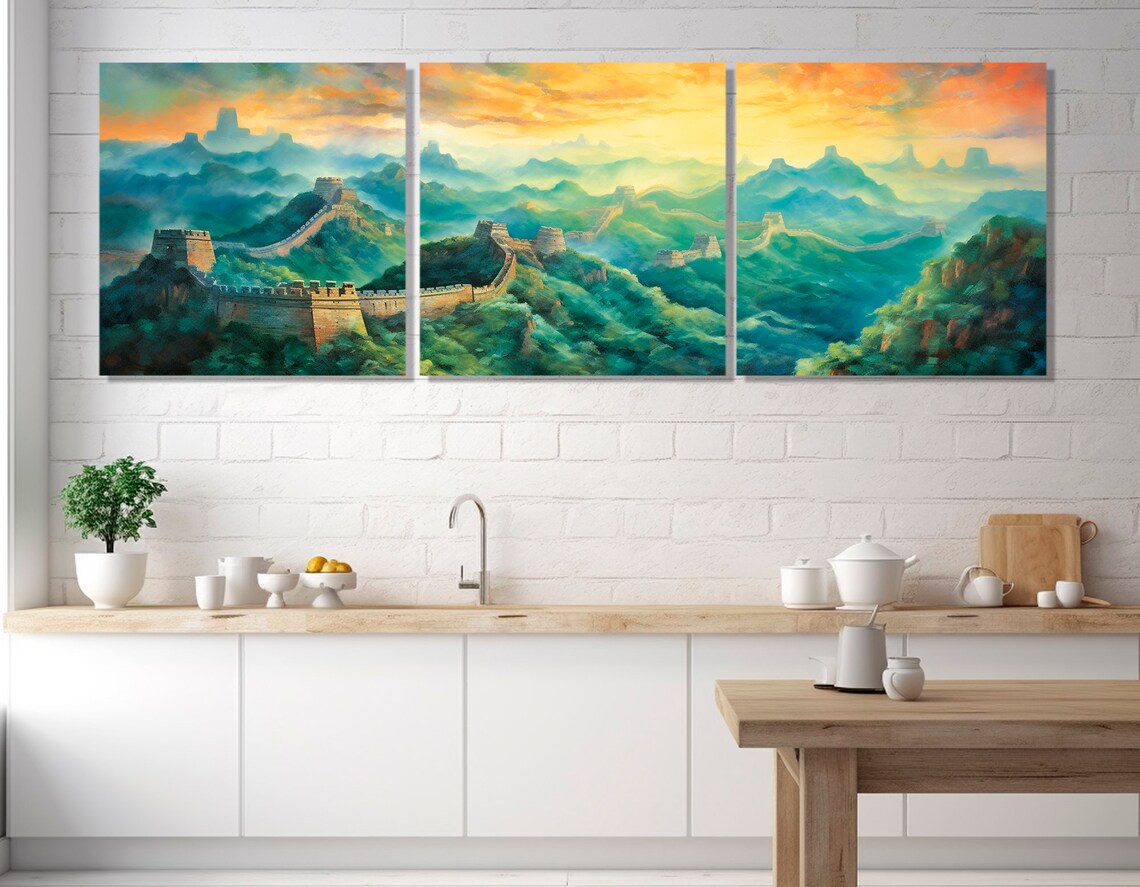 Great Wall Of China Mountain Panorama Sunset Oil Painting Poster - Image 3