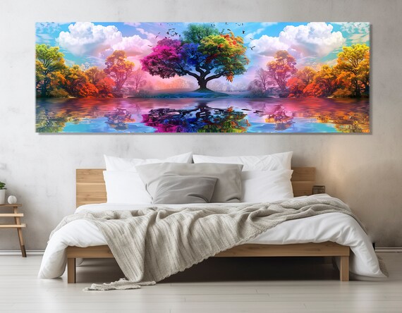 Surrealistic Colorful Tree Print Abstract Tree Painting Surreal Nature Wall Art Tree Art Framed And Ready To Hang
