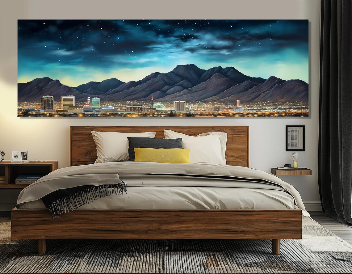 El Paso Skyline At Night Under Starry Desert Sky With Mountains Poster