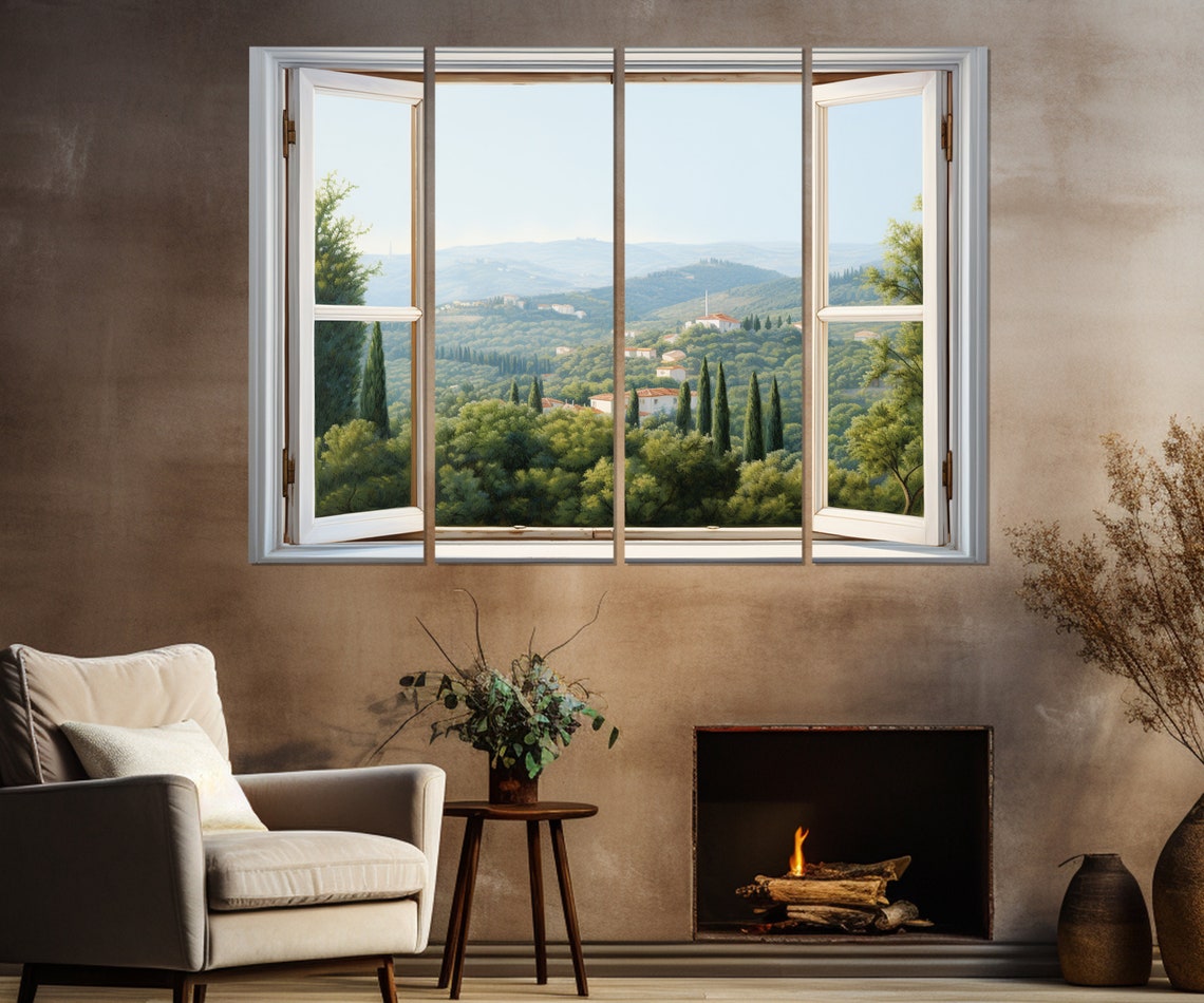Open Window Print Green Mountains Window View Painting Window Wall Art Framed And Ready To Hang - Image 2
