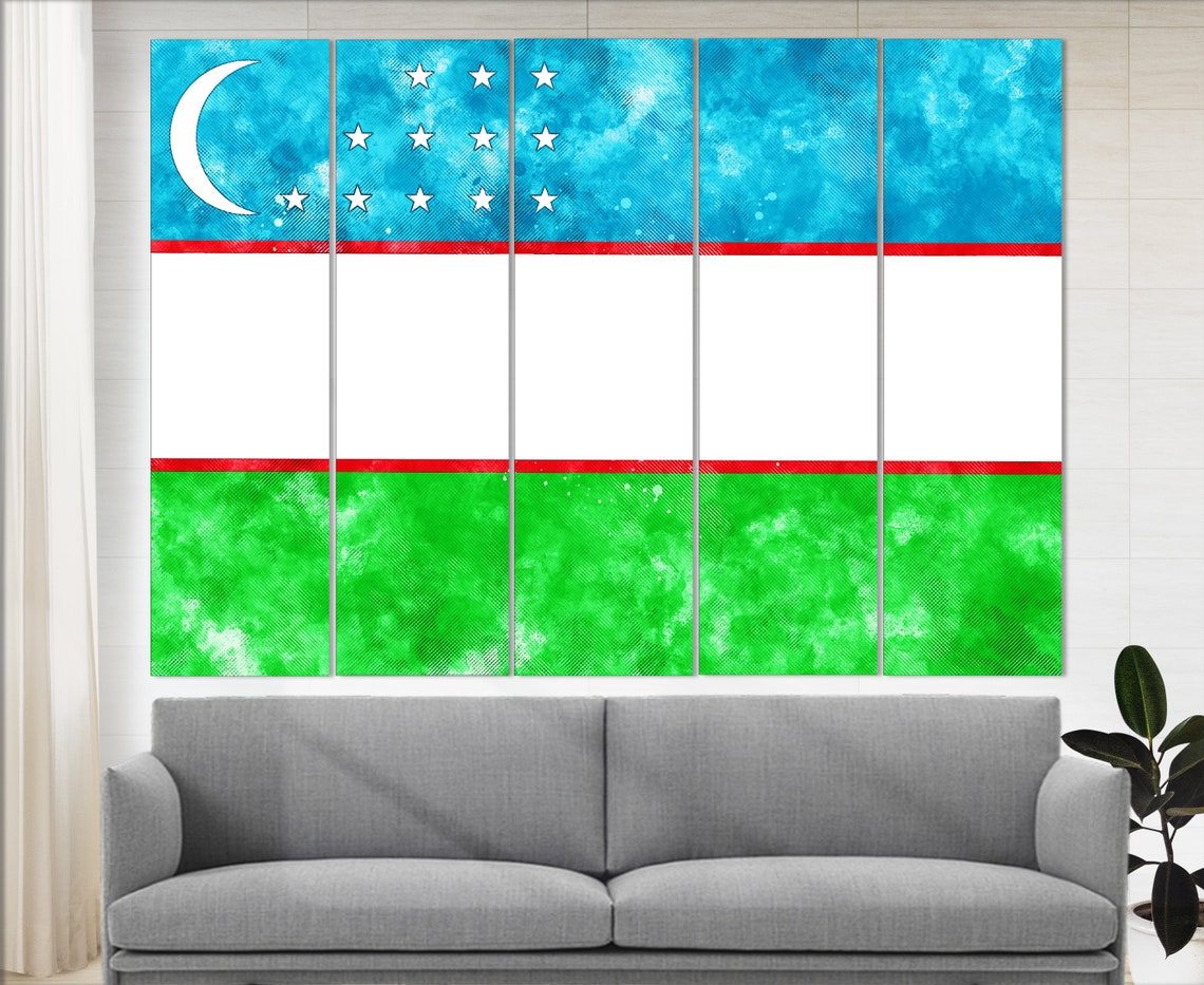 Uzbekistan Flag Grunge Watercolor Crescent Twelve Stars Poster - Image 3