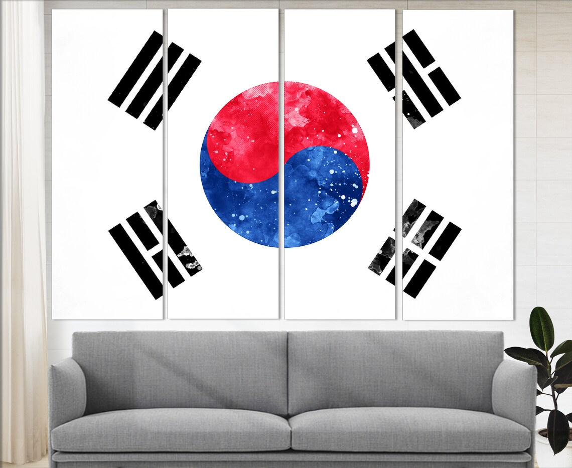 South Korea Flag Grunge Watercolor Taegeuk Yin Yang Trigrams Poster - Image 4