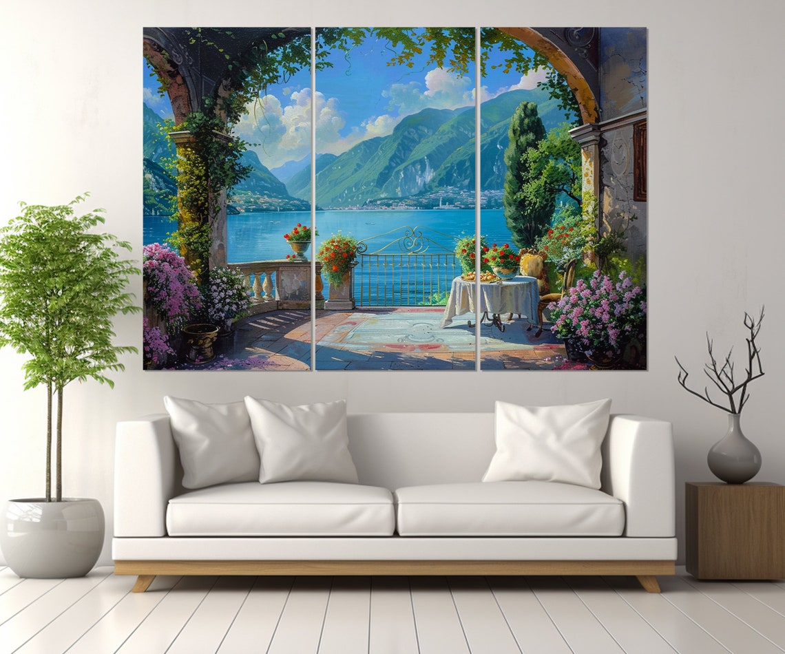 Lake Como Flower Terrace Turquoise Lake Mountain View Italy Poster - Image 4