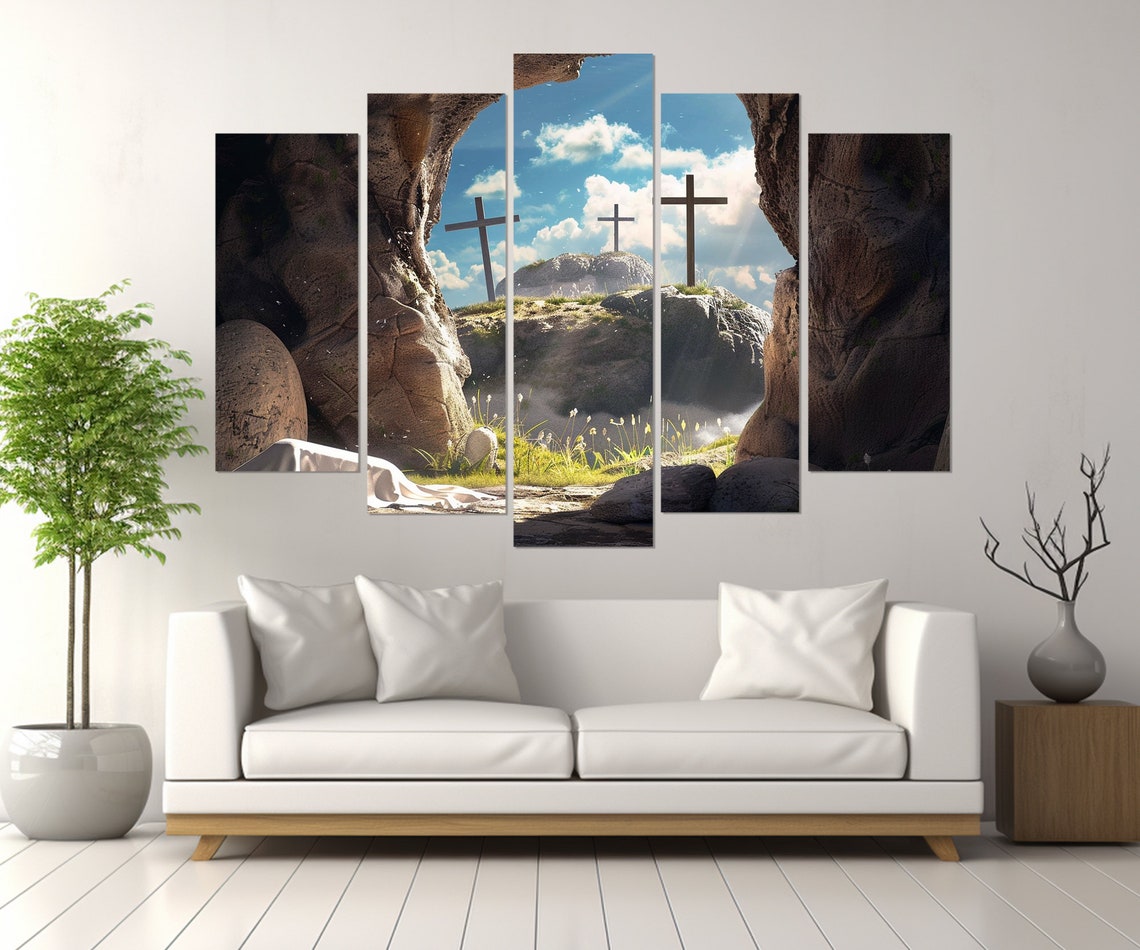 Empty Tomb Three Crosses Resurrection Morning Christian Faith Wall Art - Image 2