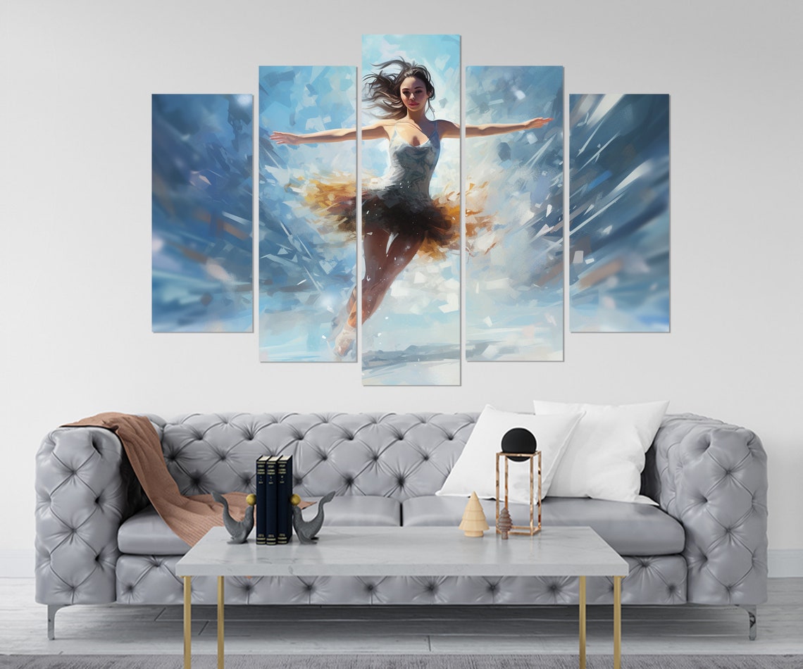 Female Figure Skater Mid Jump Icy Blue Winter Sports Art Poster - Image 4