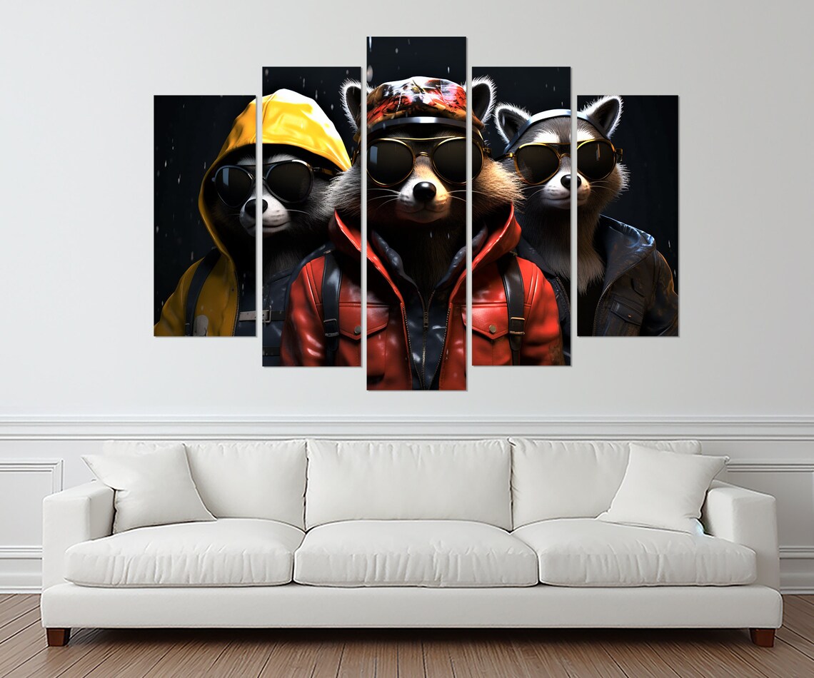 Cool Raccoons in Leather Jackets Sunglasses Funny Teen Room Art Poster - Image 3