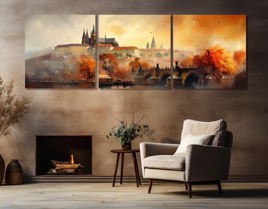 Prague Castle Charles Bridge Golden Autumn Mist Skyline Travel Poster - Image 4