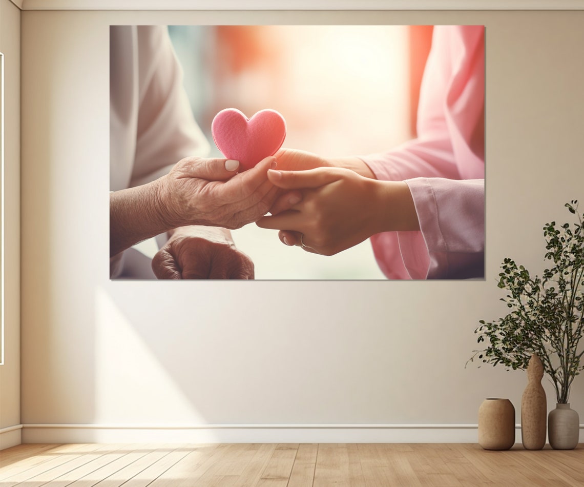 Hands Passing Pink Heart Warm Sunlight Cardiology Wall Art Poster