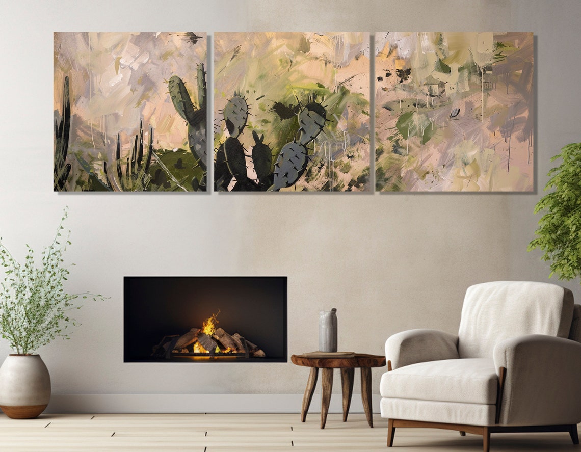 Abstract Prickly Pear Cactus Desert Landscape Earthy Tones Art Poster - Image 4
