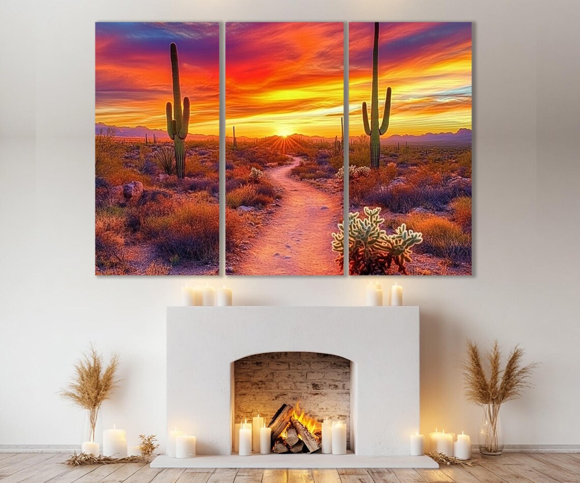 Arizona Desert Sunset, Sonoran Cactus Wall Art Print - Image 4