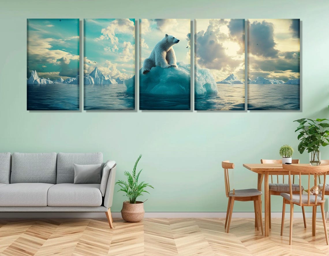 Polar Bear Sitting on Iceberg Arctic Ocean Dramatic Clouds Art Poster - Image 2