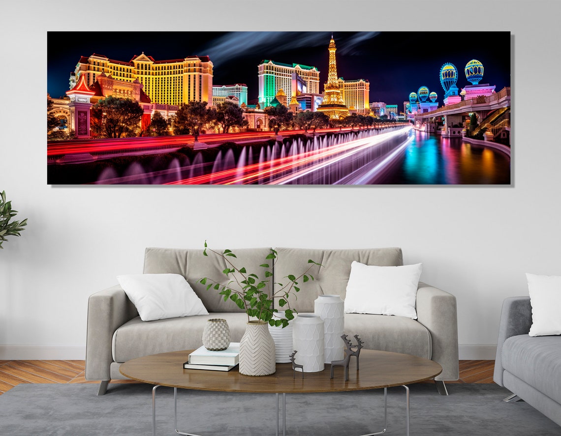 Las Vegas Strip Night Lights Bellagio Fountains Panorama City Poster