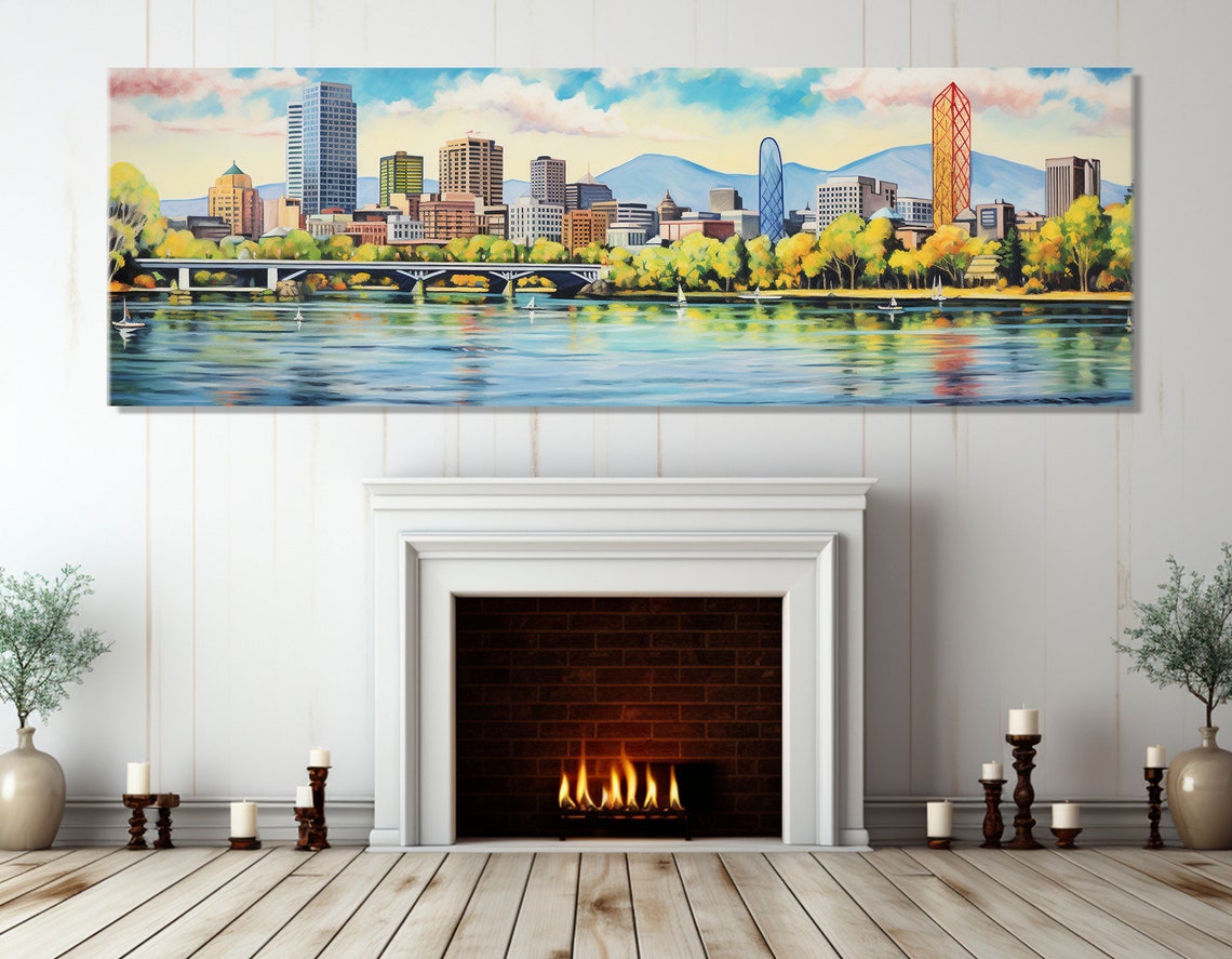 Abstract Portland Print Portland Wall Art Portland Skyline Painting Portland Poster Portland Wall Decor Framed And Ready To Hang