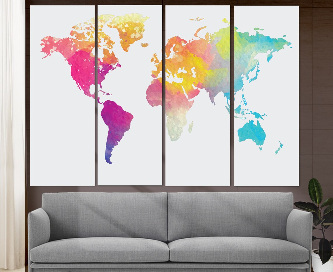 Abstract Watercolor World Map, Modern Office Wall Art Print - Image 3